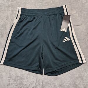 Adidas Kids 3 Stripe Athletic Shorts Size L 14/16 Green White Mid Length NWT
